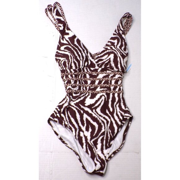 🆕LA BLANCA Cross Back One Piece Tummy Control Swimsuit Animal Print 10 - Picture 4 of 7